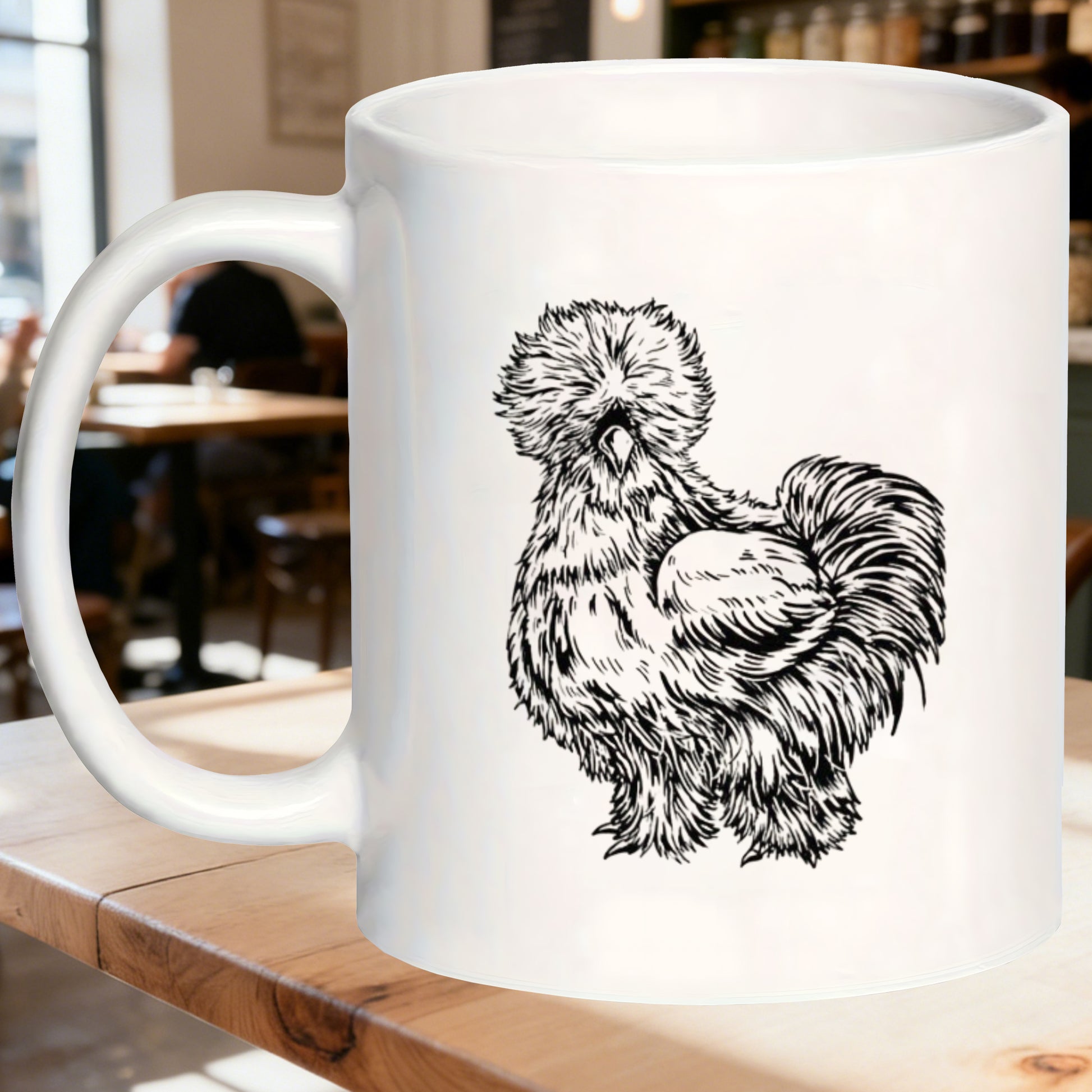Tailorly White Ceramic 11 oz Mug - fluffy chickens