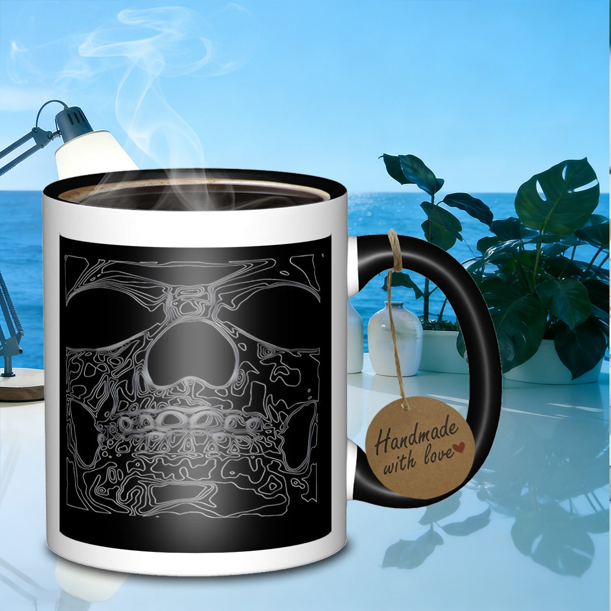 Tailorly Black Accent 11 oz Mug - topographic skull