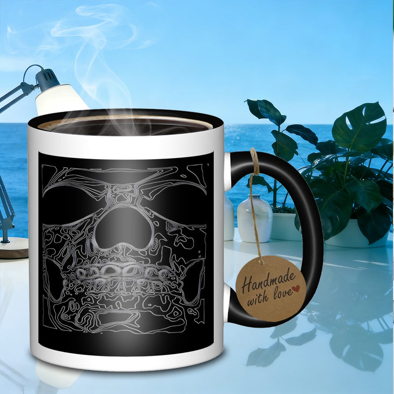 Tailorly Black Accent 11 oz Mug - topographic skull