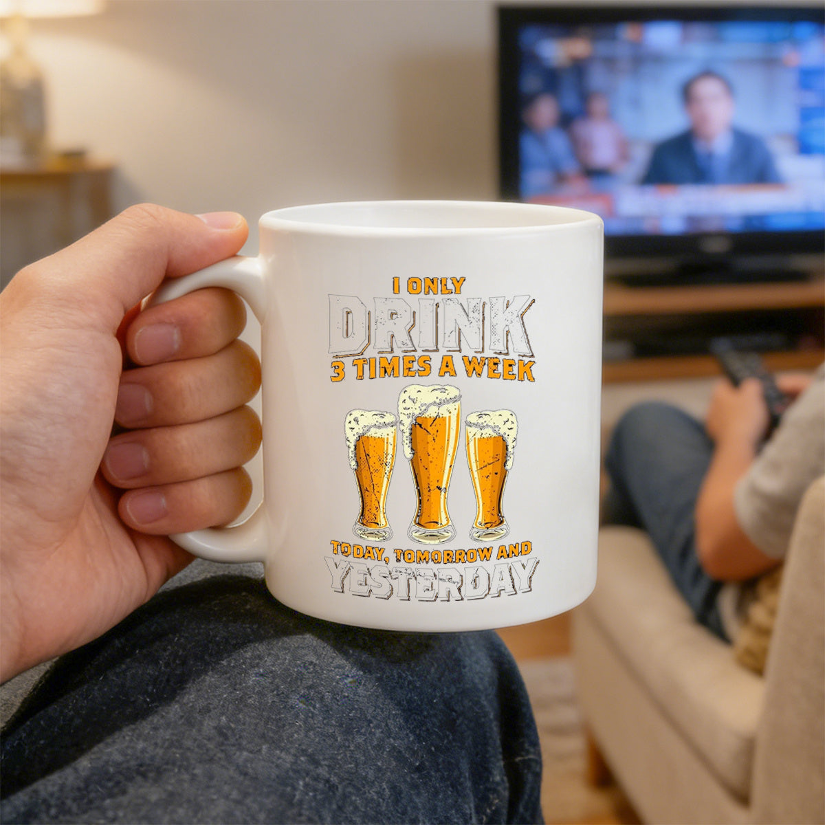 Tailorly White Ceramic 11 oz Mug - i only drink 3 times a week funny beer coffee text