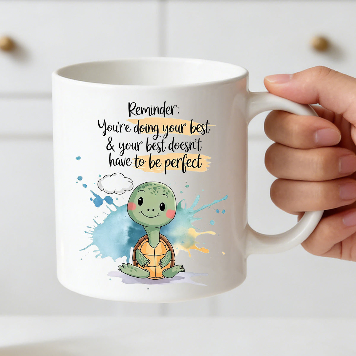 Tailorly White Ceramic 11 oz Mug - youre doing doesnt have to turtle gentle inspirational gift for anxiety perfectionism