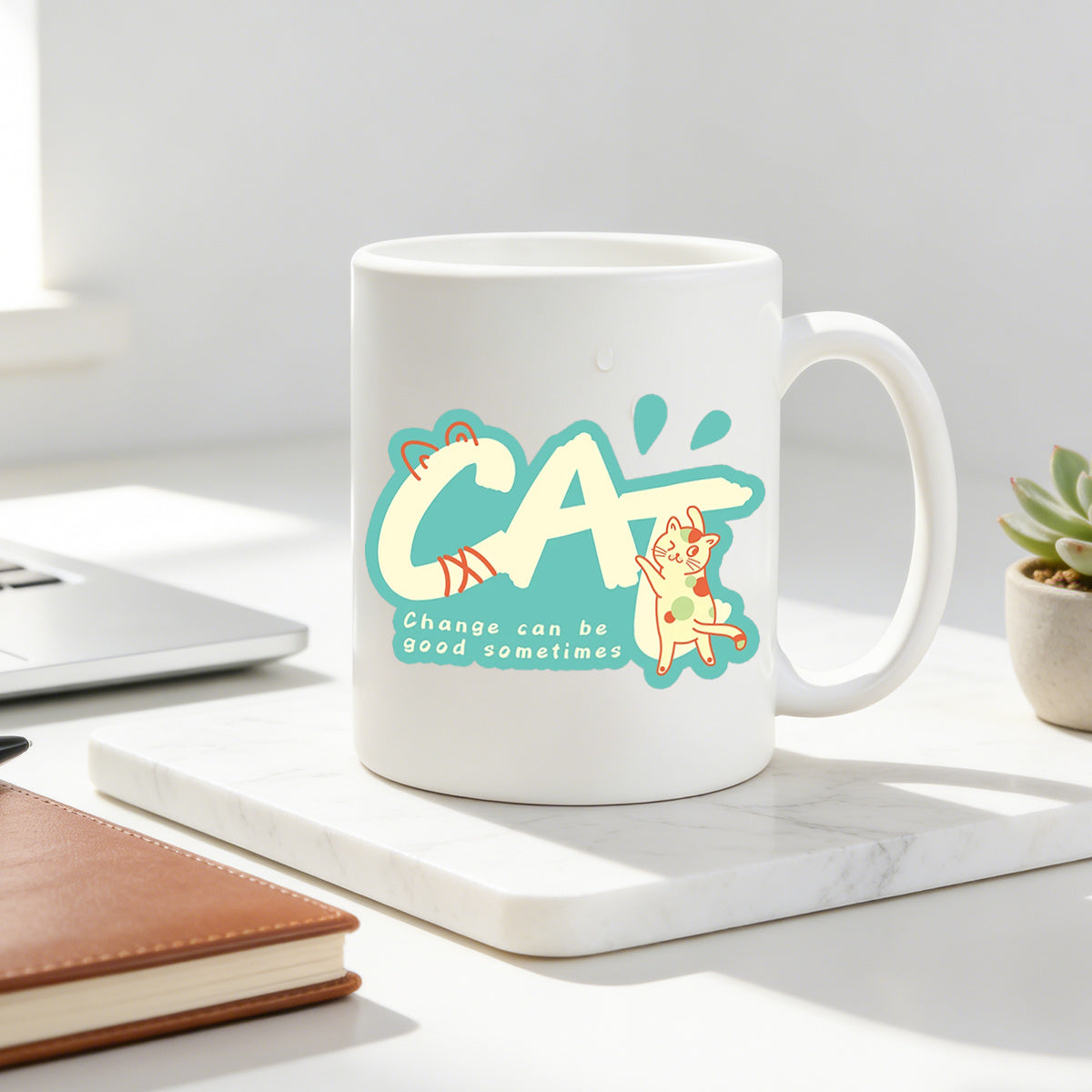 Tailorly White Ceramic 11 oz Mug - 11oz ceramic mug featuring cat change good with a spotted this coffee cup is a tumbler for cat