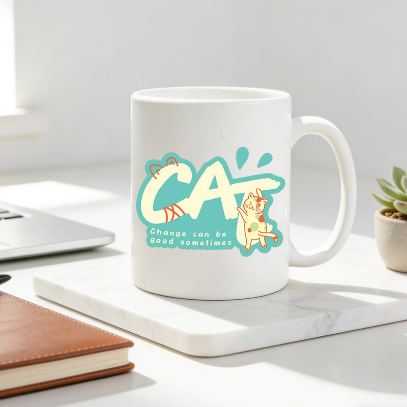 Tailorly White Ceramic 11 oz Mug - 11oz ceramic mug featuring cat change good with a spotted this coffee cup is a tumbler for cat