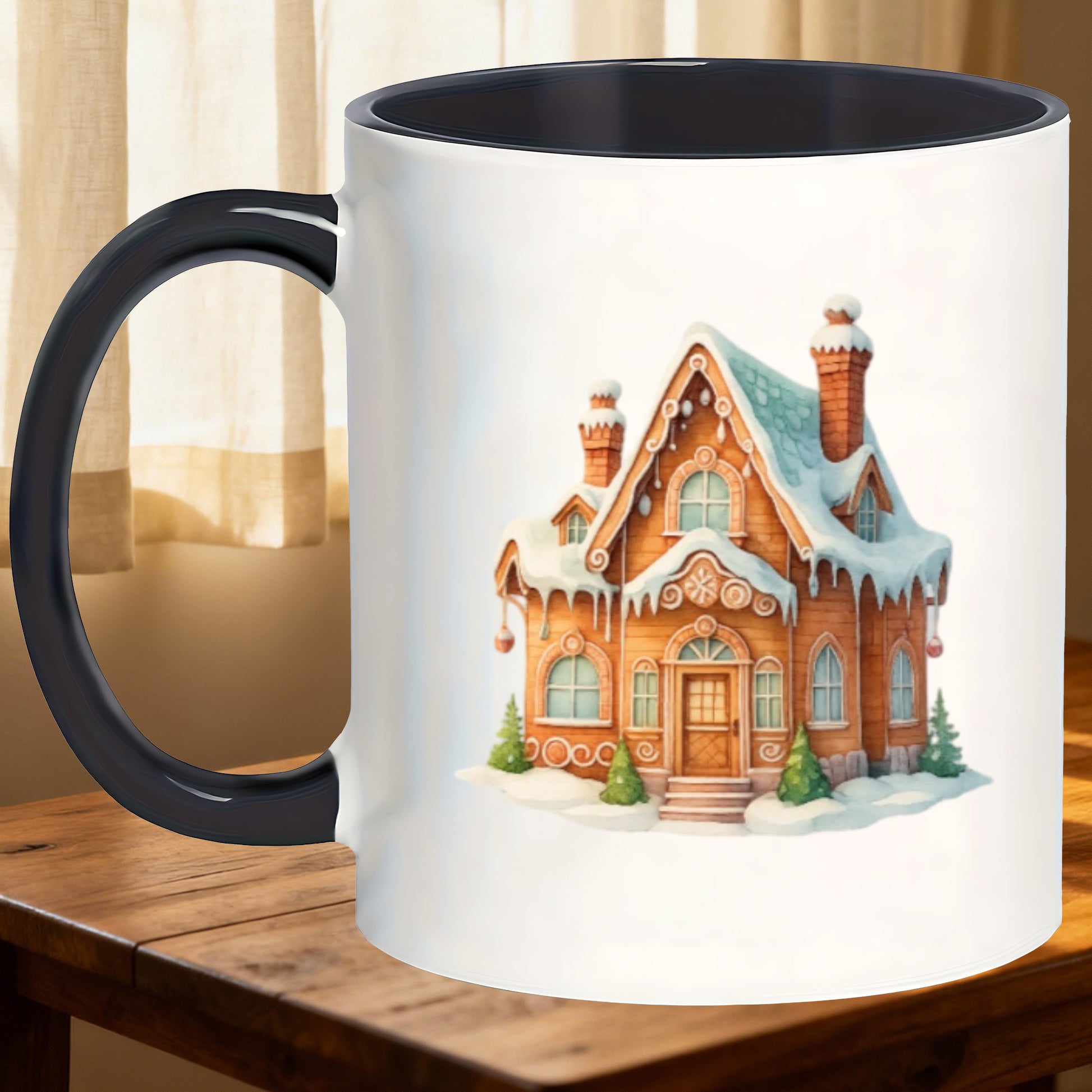 Tailorly Black Accent 11 oz Mug - whimsical charm christmas castle