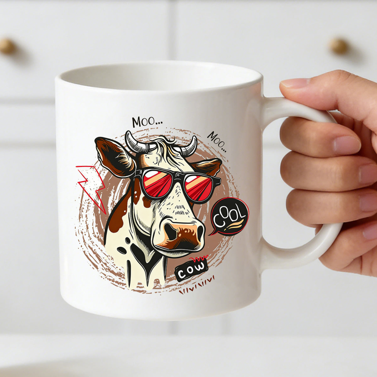 Tailorly White Ceramic 11 oz Mug - cow in glasses
