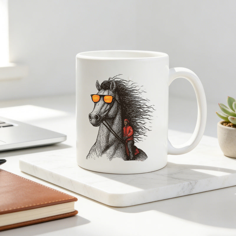 Tailorly White Ceramic 11 oz Mug - vintage line art of a horse