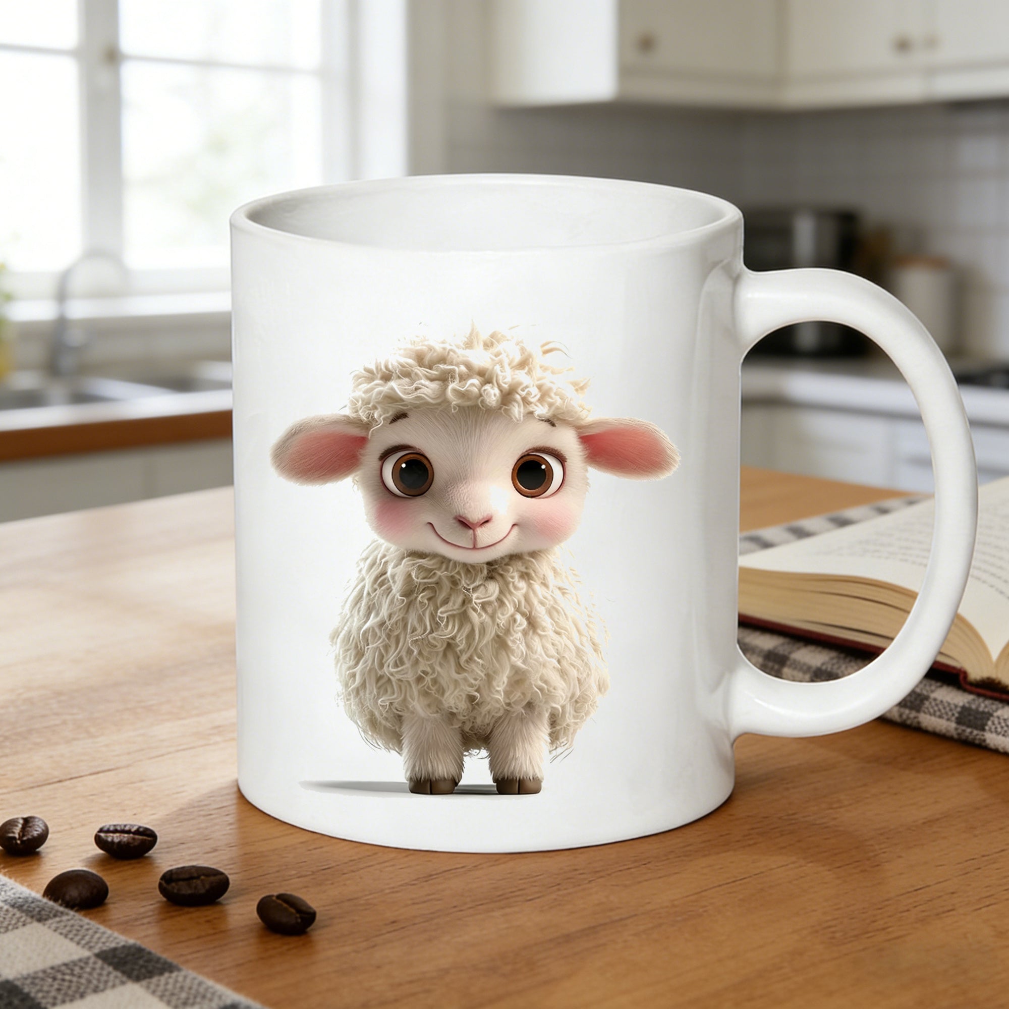 Tailorly White Ceramic 11 oz Mug - realistic cute sheep