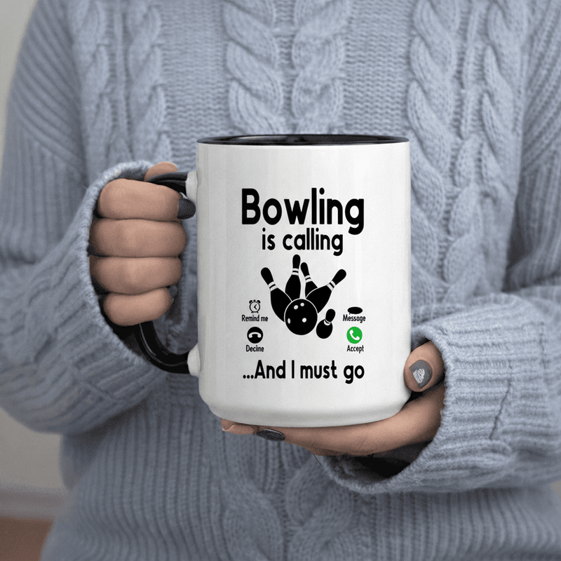 Tailorly Black Accent 11 oz Mug - Bowling Is Calling and I Funny Bowling Gift Idea