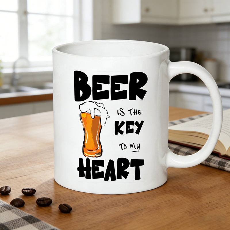 Tailorly White Ceramic 11 oz Mug - beer with the text "love beer"