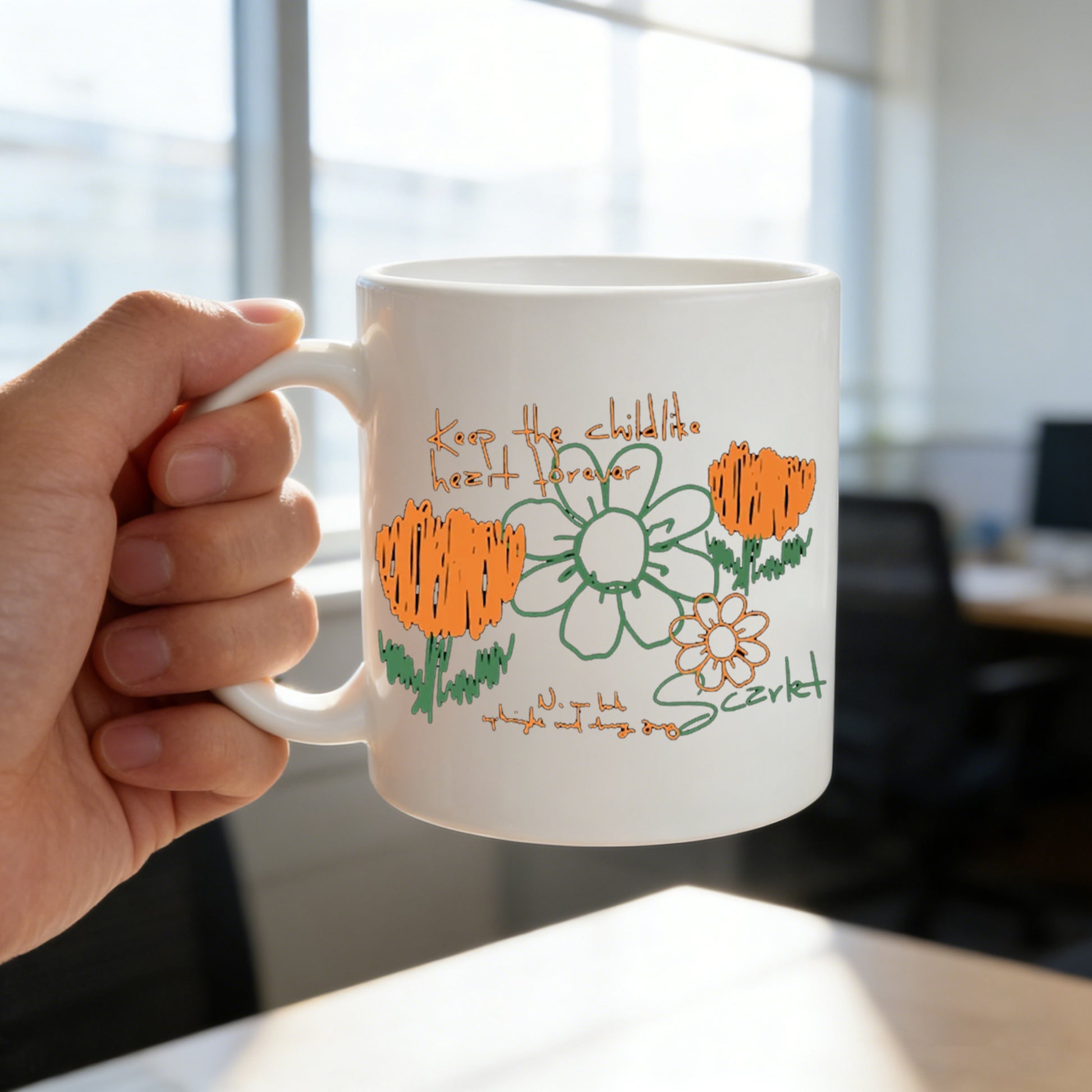 Tailorly White Ceramic 11 oz Mug - hand painted floral pattern