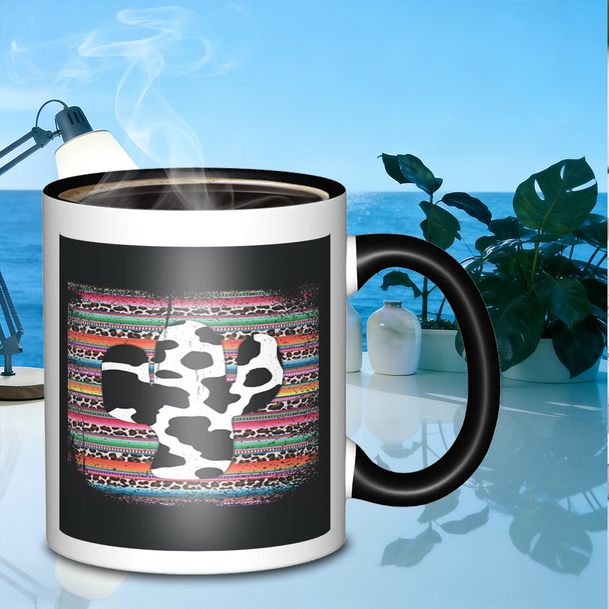 Tailorly Black Accent 11 oz Mug - cactus cowhide pattern