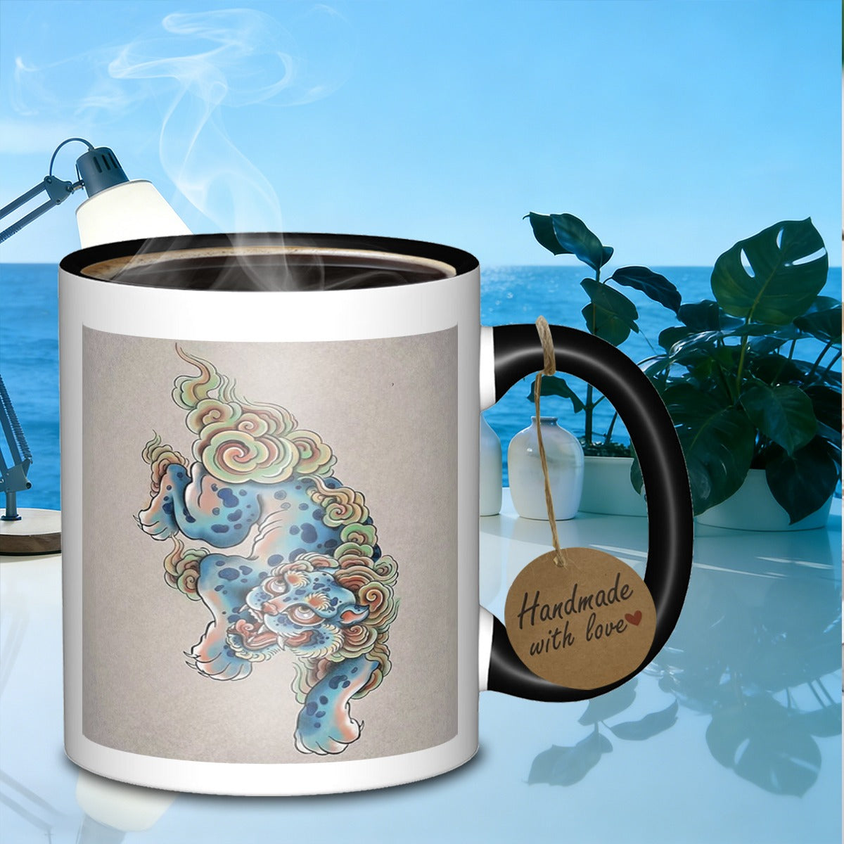 Tailorly Black Accent 11 oz Mug - mythical spotted design
