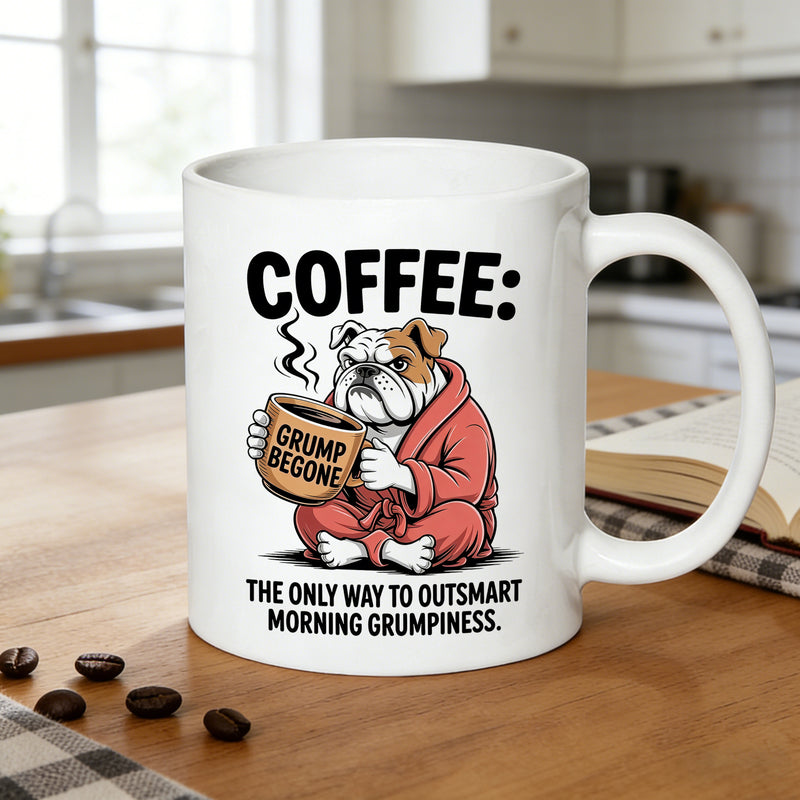 Tailorly White Ceramic 11 oz Mug - coffee morning grumpiness bulldog