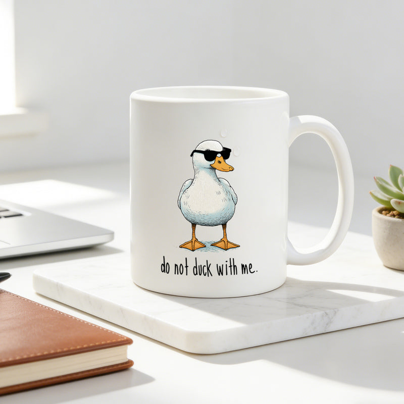 Tailorly White Ceramic 11 oz Mug - cool duck with fashion glasses do not duck with me