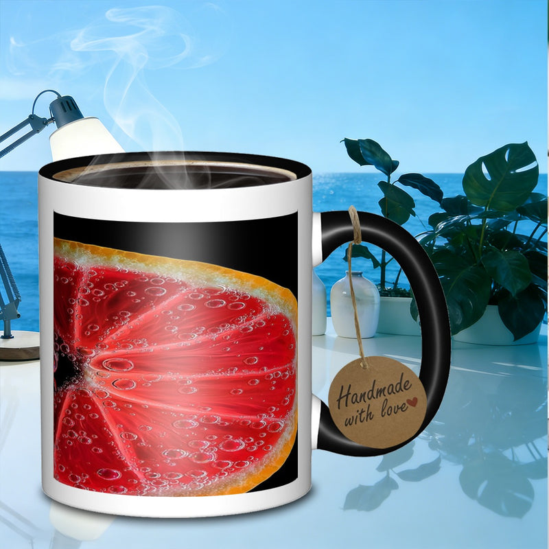 Tailorly Black Accent 11 oz Mug - grapefruit with bubbles design