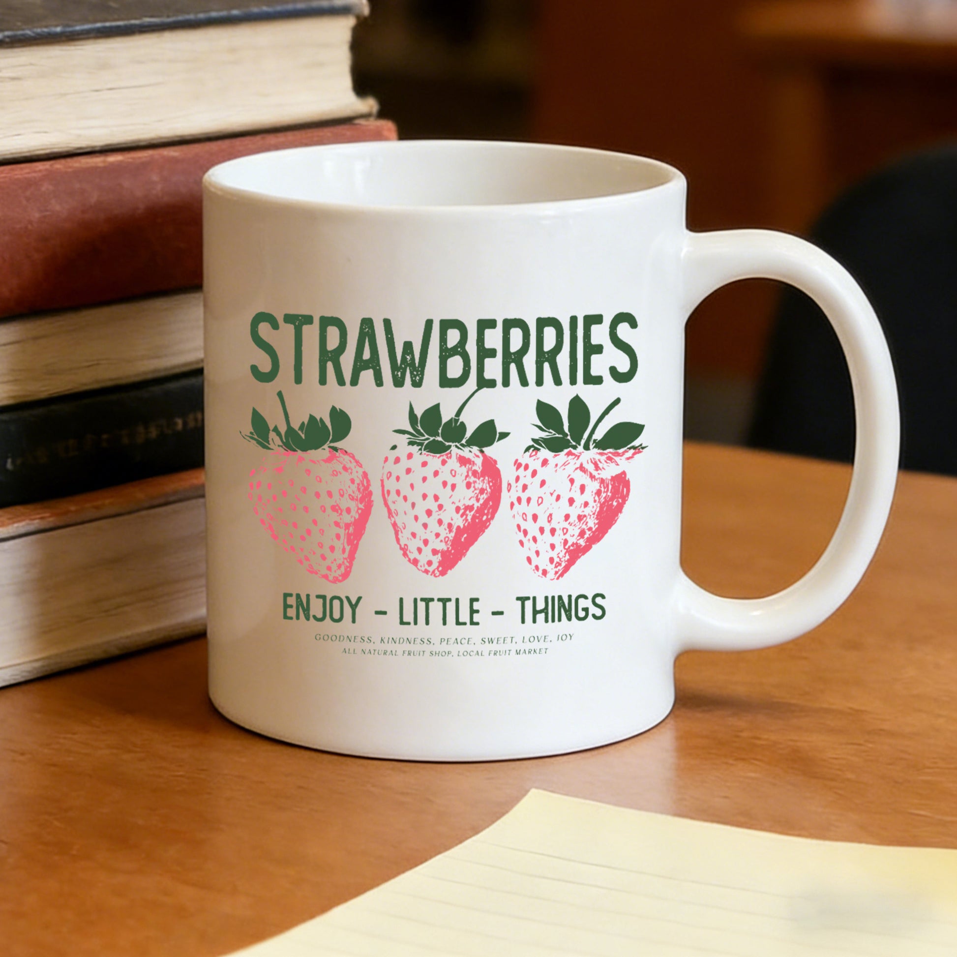 Tailorly White Ceramic 11 oz Mug - vintage strawberry fruit print