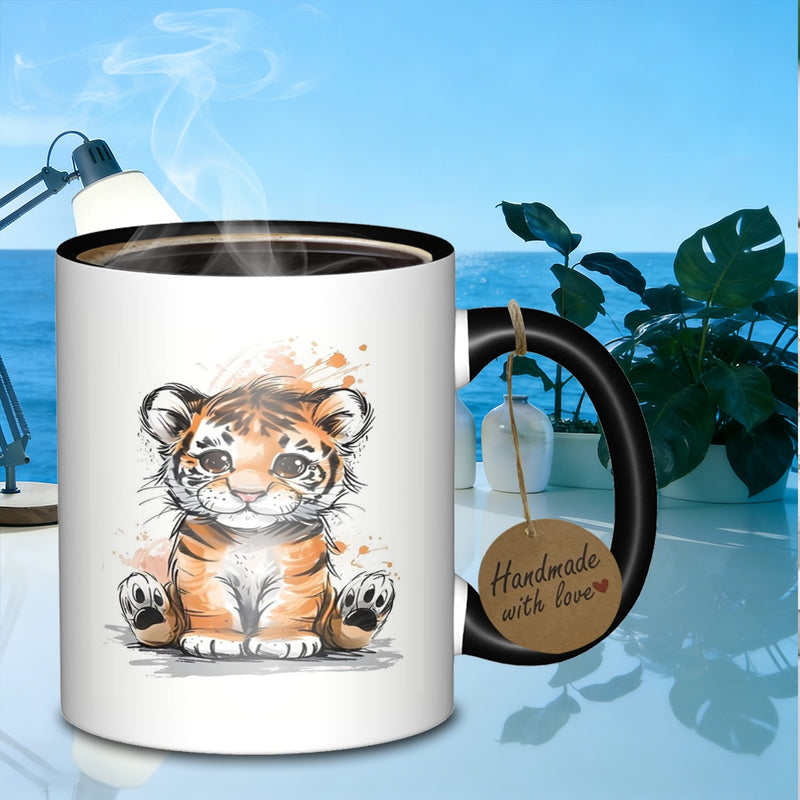Tailorly Black Accent 11 oz Mug - cute tiger cub