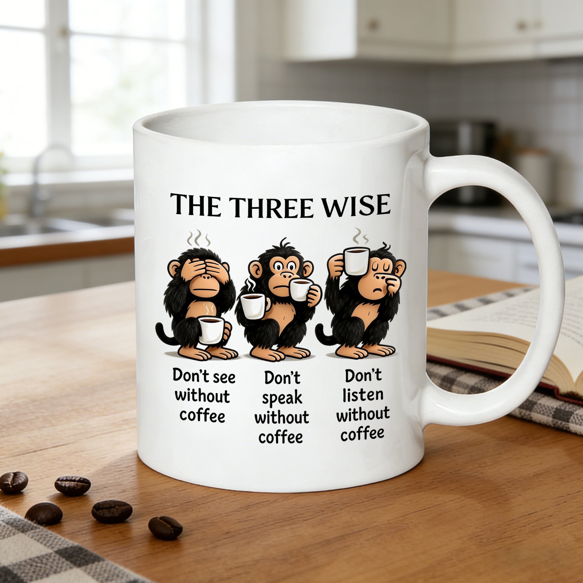 Tailorly White Ceramic 11 oz Mug - wise， don't see speak listen， coffee， humorous text design