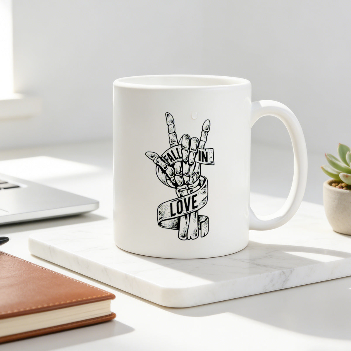 Tailorly White Ceramic 11 oz Mug - skeleton hand