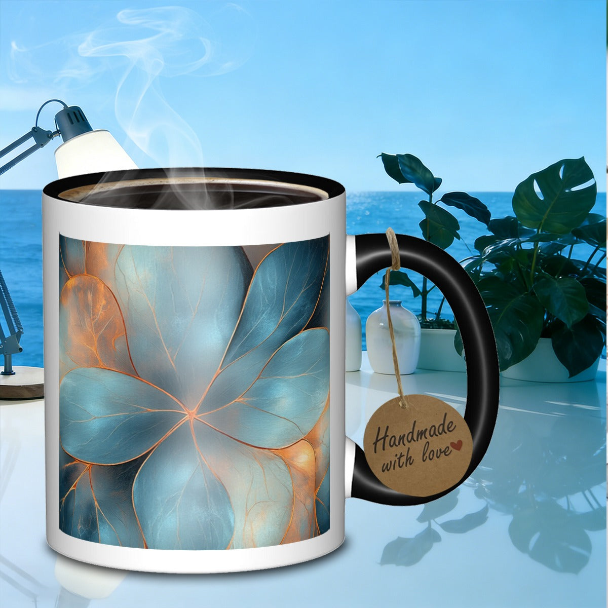 Tailorly Black Accent 11 oz Mug - floral leaf arrangement galaxy