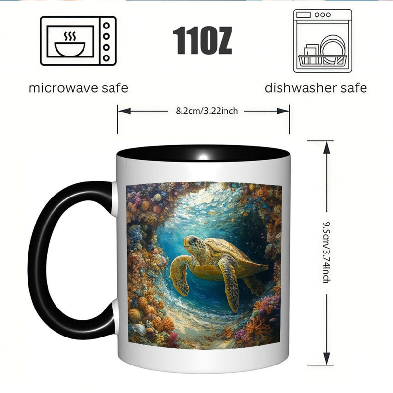 Tailorly Black Accent 11 oz Mug - a ceramic coffee mug with a turtle design holidays such as thanksgiving birthdays christmas and halloween a sturdy