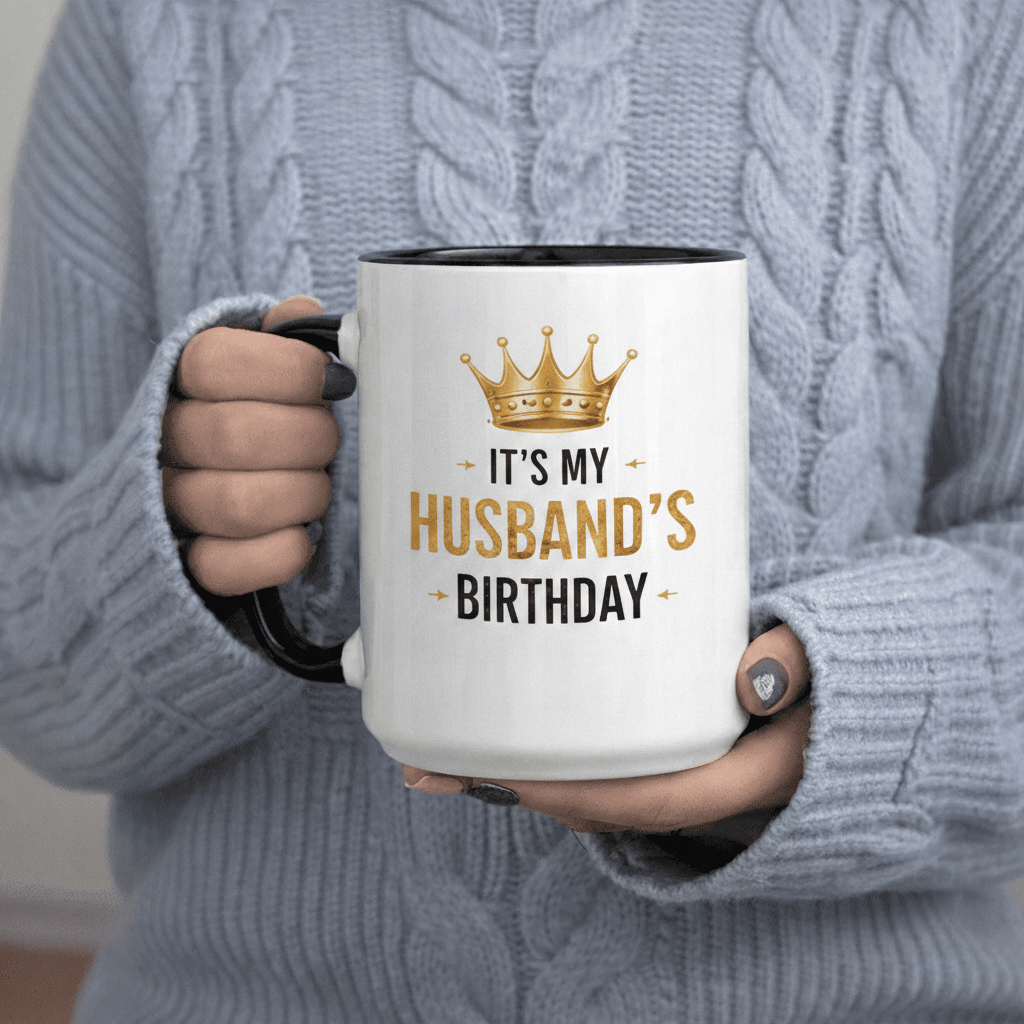 Tailorly Black Accent 11 oz Mug - Happy Birthday to My Husband Crown Gift