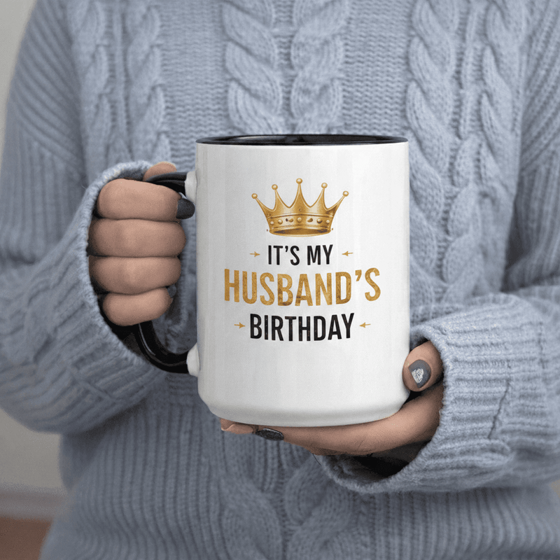 Tailorly Black Accent 11 oz Mug - Happy Birthday to My Husband Crown Gift