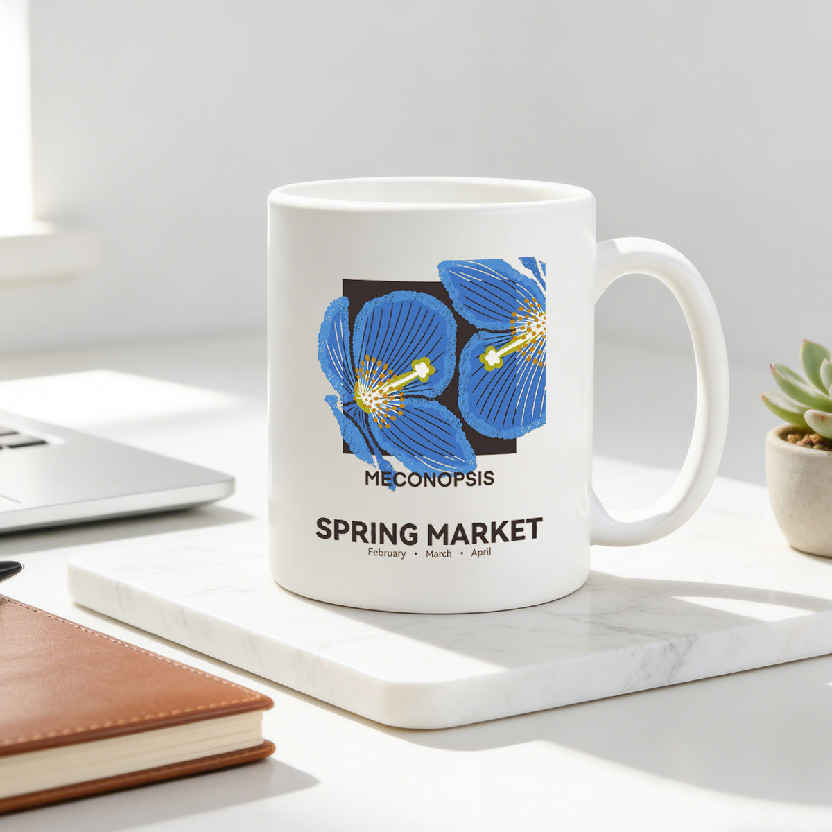 Tailorly White Ceramic 11 oz Mug - vintage blue flower print