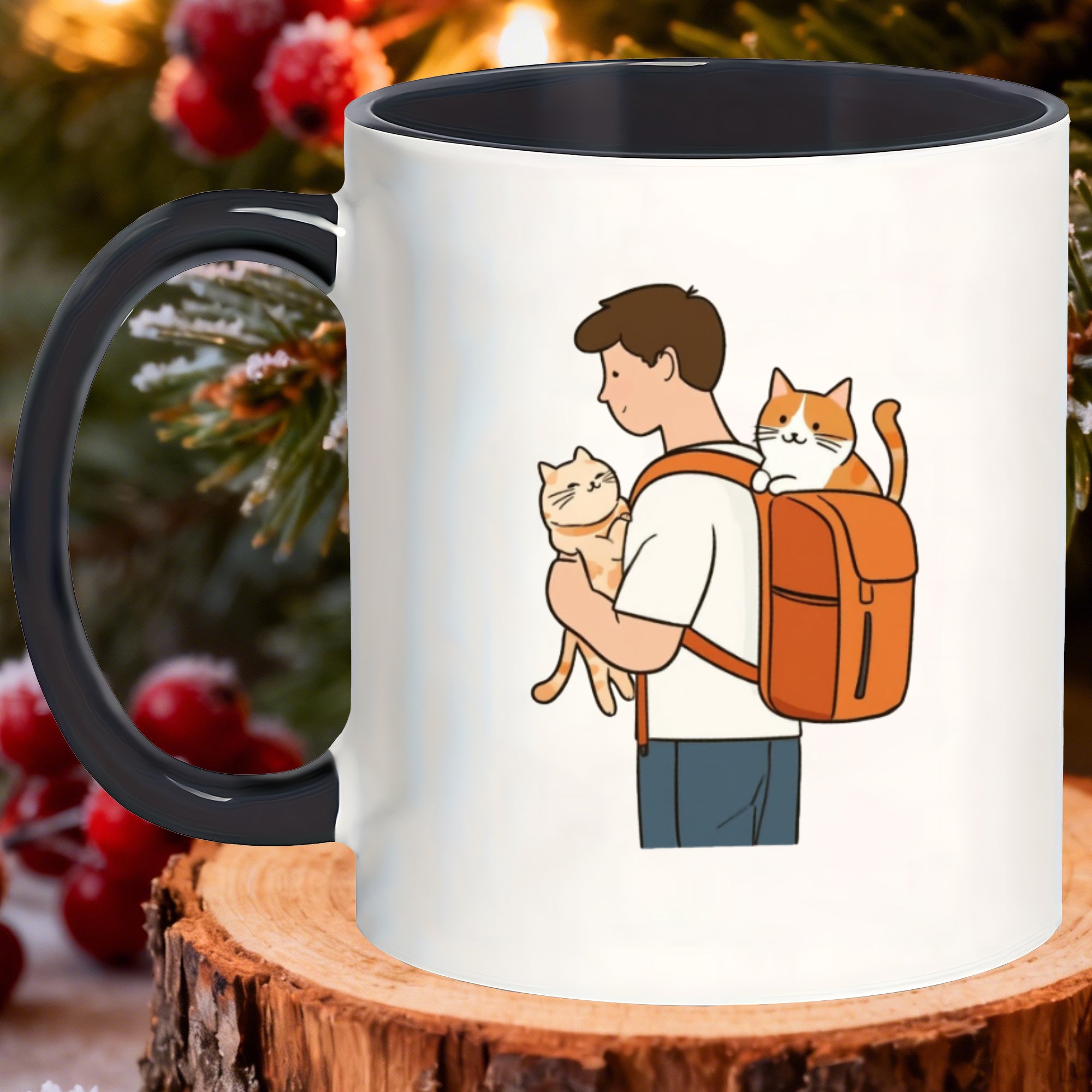 Tailorly Black Accent 11 oz Mug - artistic unique painted latte retro printed heat resistant ceramic mug