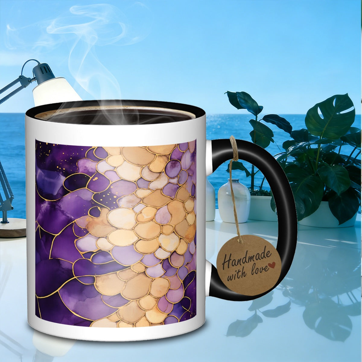 Tailorly Black Accent 11 oz Mug - purple stone texture