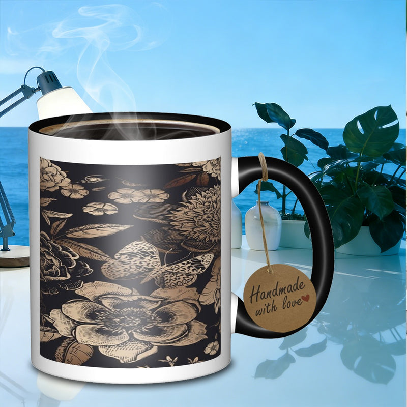 Tailorly Black Accent 11 oz Mug - floral pattern