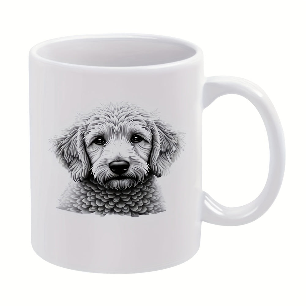 Tailorly White Ceramic 11 oz Mug - fluffy dog illustration