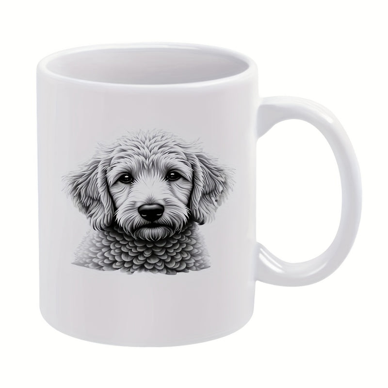 Tailorly White Ceramic 11 oz Mug - fluffy dog illustration