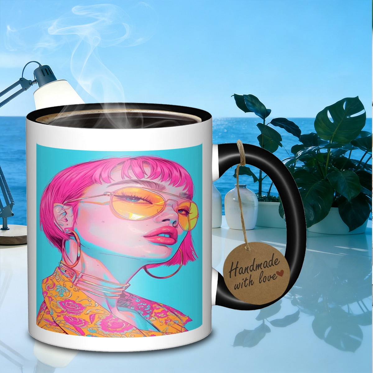 Tailorly Black Accent 11 oz Mug - colorful woman with glasses