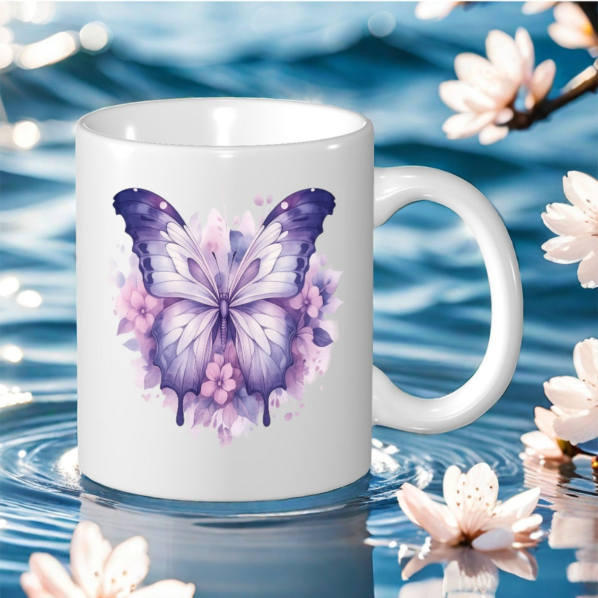 Tailorly White Ceramic 11 oz Mug - stylish blue and purple abstract pattern