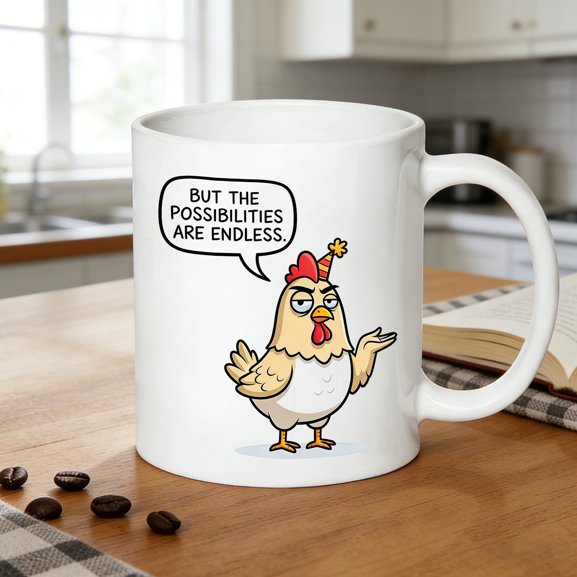 Tailorly White Ceramic 11 oz Mug - cartoon chicken