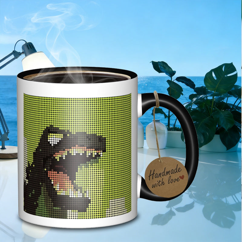 Tailorly Black Accent 11 oz Mug - dotted dinosaur portrait