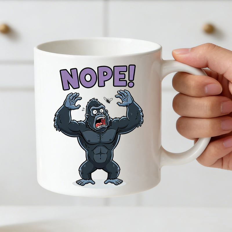 Tailorly White Ceramic 11 oz Mug - nope annoyed gorilla illustration