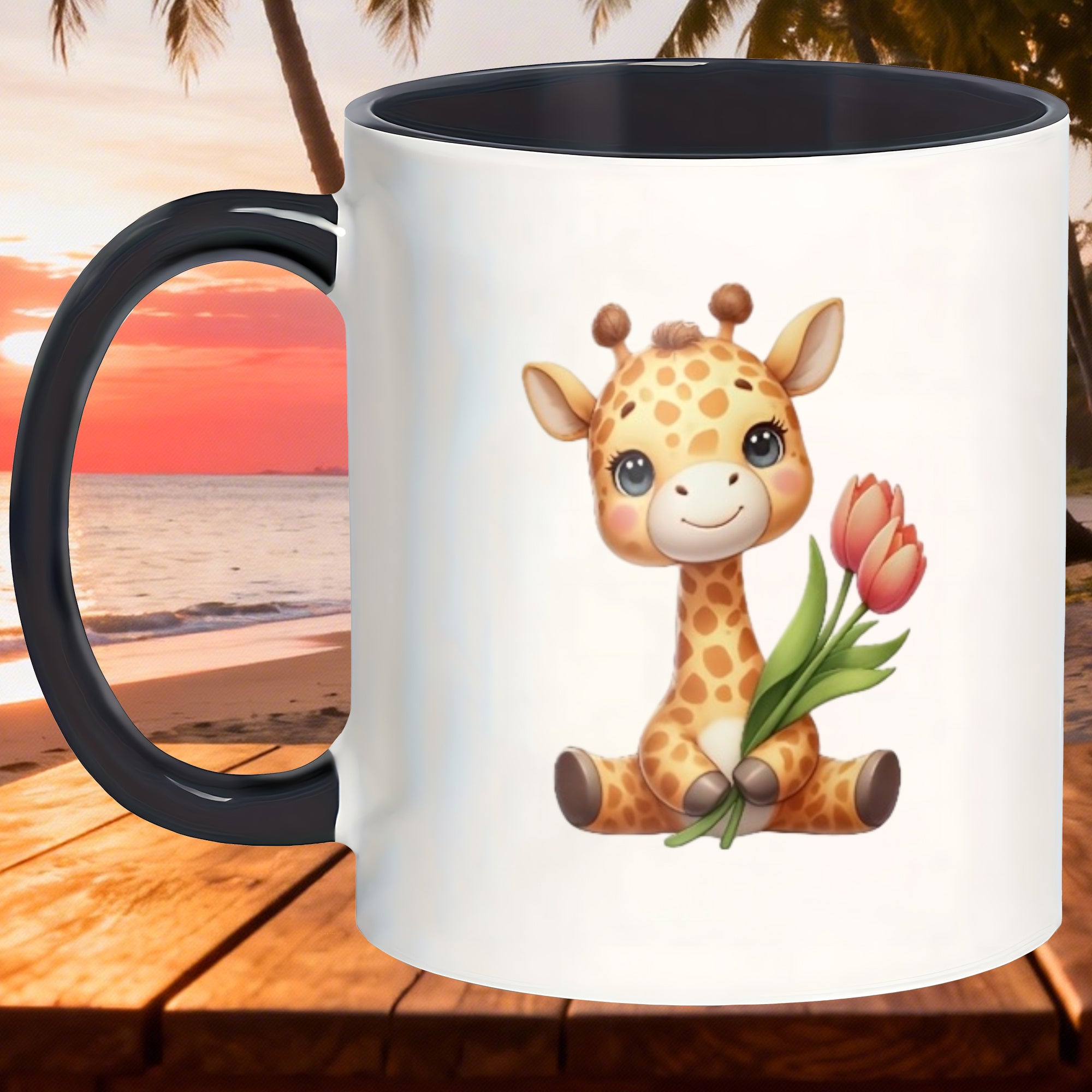 Tailorly Black Accent 11 oz Mug - cartoon giraffe