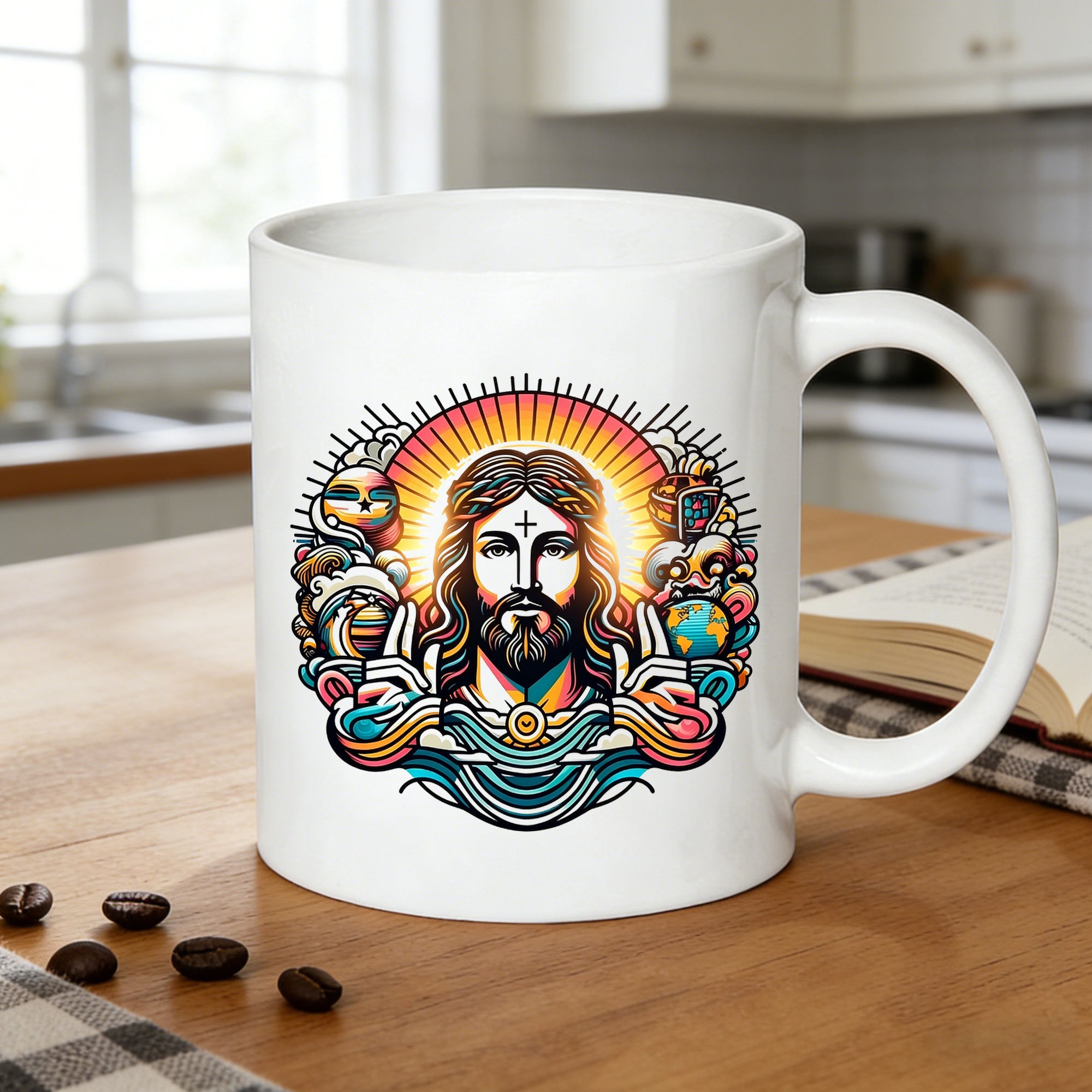 Tailorly White Ceramic 11 oz Mug - spiritual wave pattern