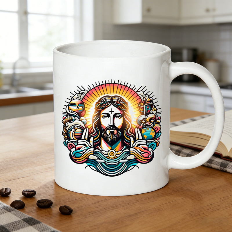Tailorly White Ceramic 11 oz Mug - spiritual wave pattern