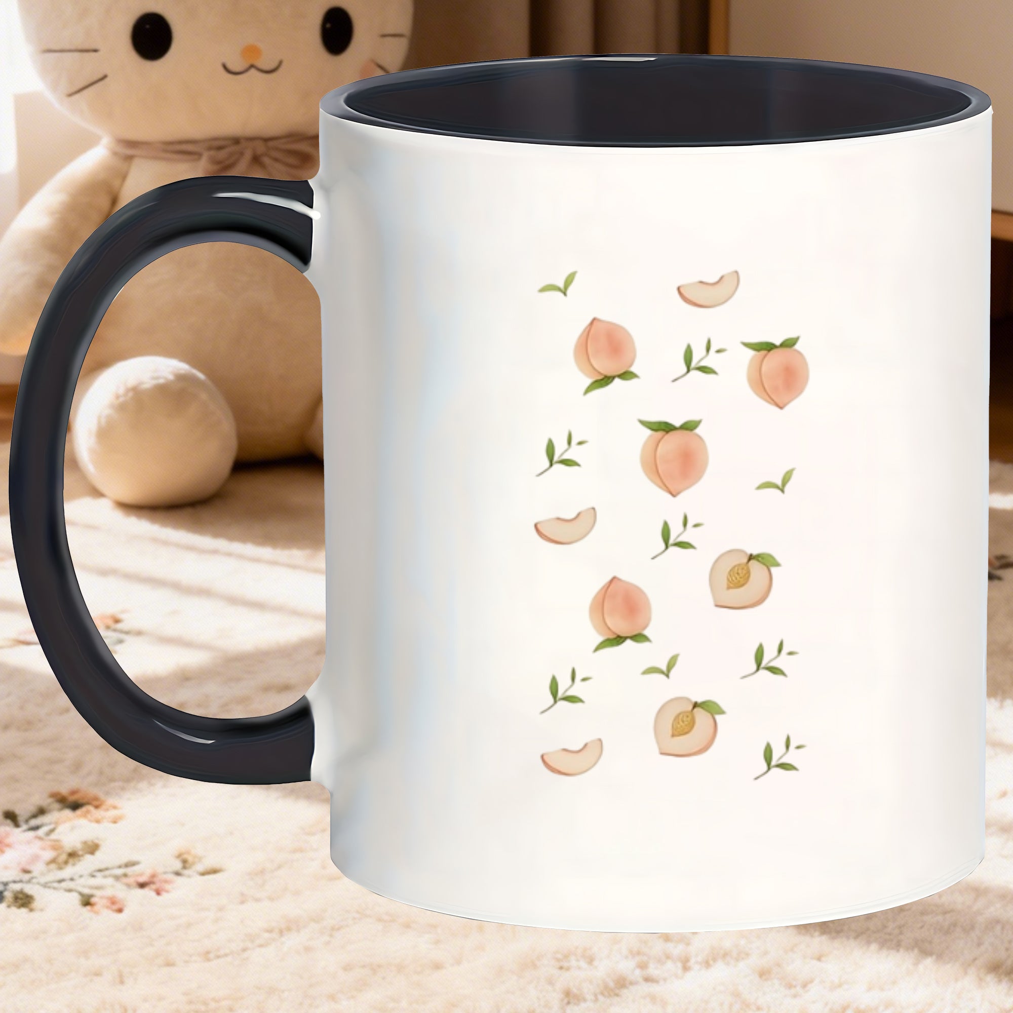 Tailorly Black Accent 11 oz Mug - peach leaf design