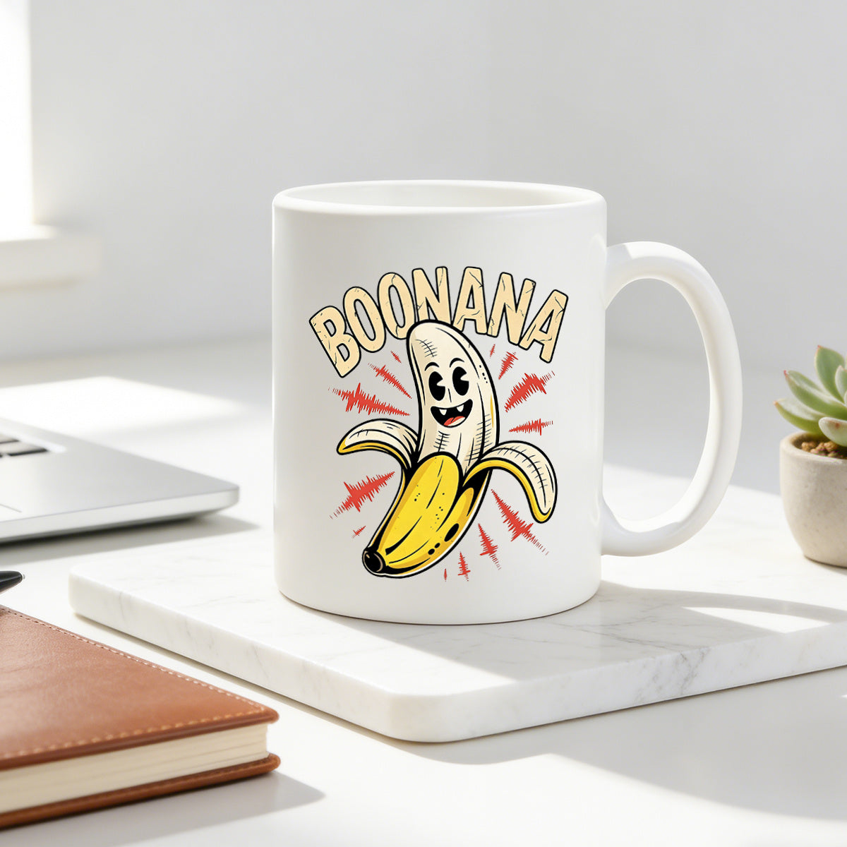Tailorly White Ceramic 11 oz Mug - ghost banana cartoon vintage creepy Halloween-themed