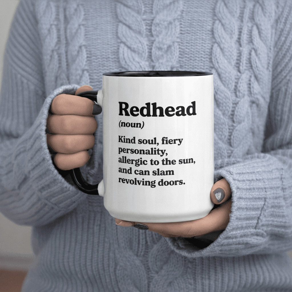 Tailorly Black Accent 11 oz Mug - Allergic to Sun text