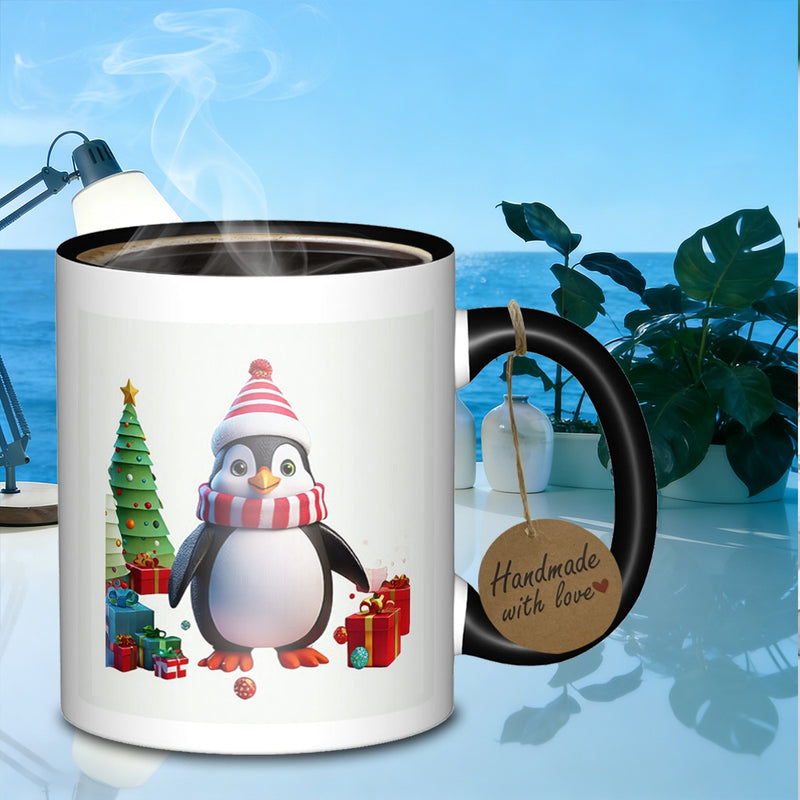 Tailorly Black Accent 11 oz Mug - festive penguin celebration