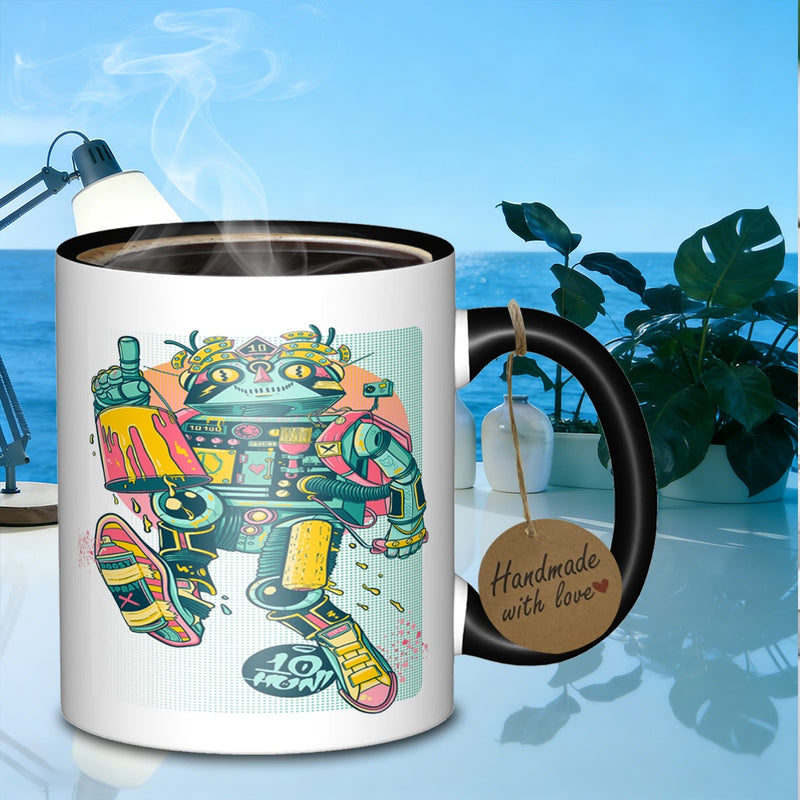 Tailorly Black Accent 11 oz Mug - robot painter character