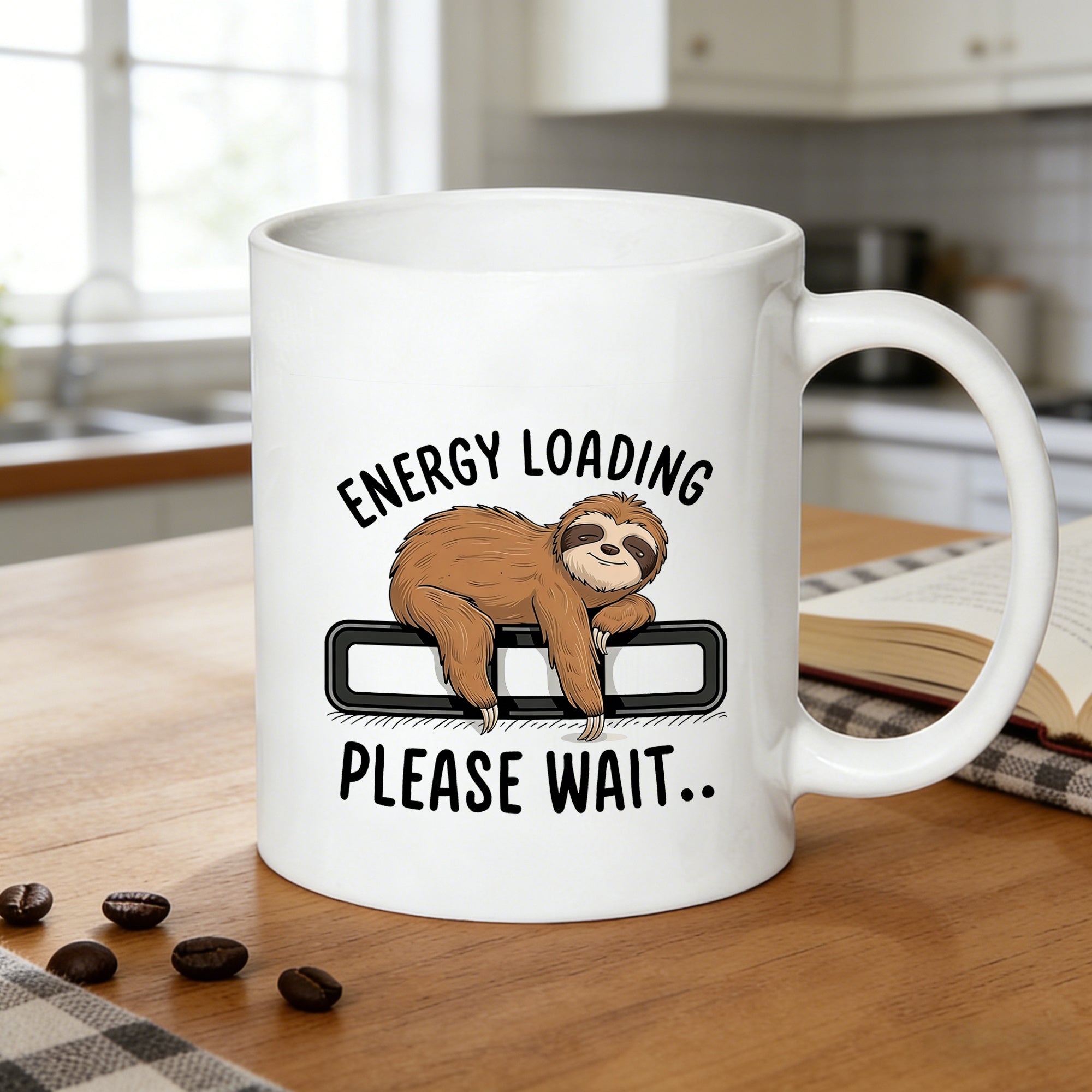 Tailorly White Ceramic 11 oz Mug - lazy sloth