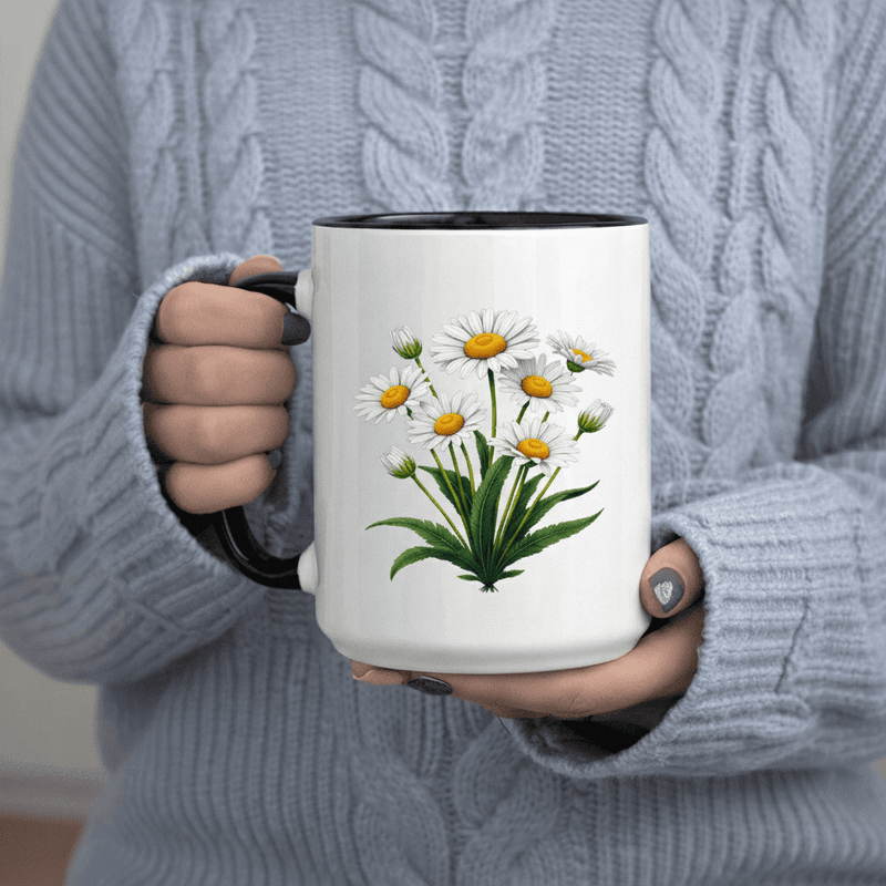 Tailorly Black Accent 11 oz Mug - Delicate daisy bouquet botanical illustration