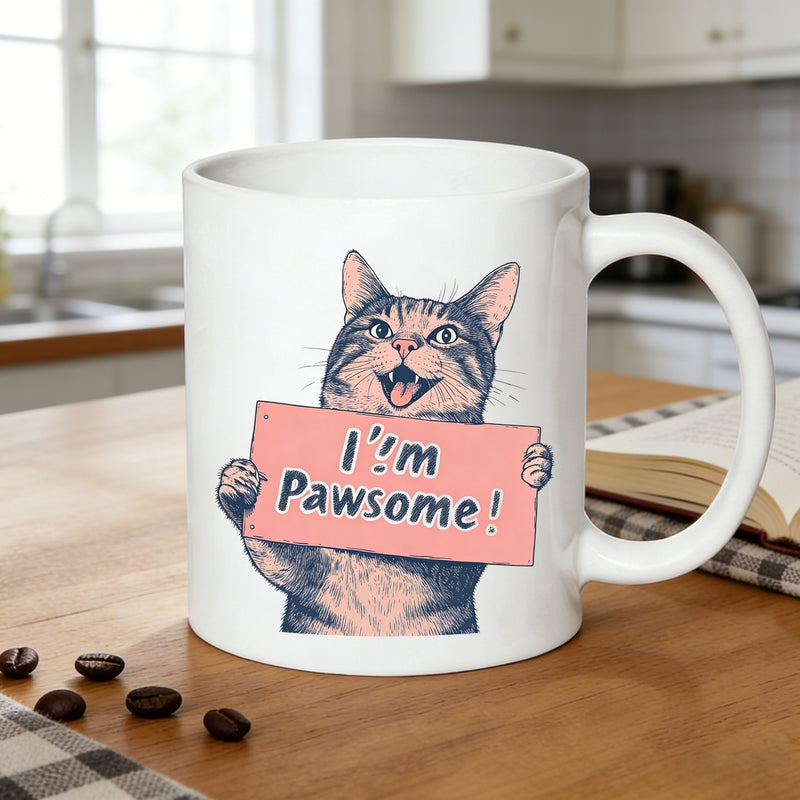 Tailorly White Ceramic 11 oz Mug - cat illustration