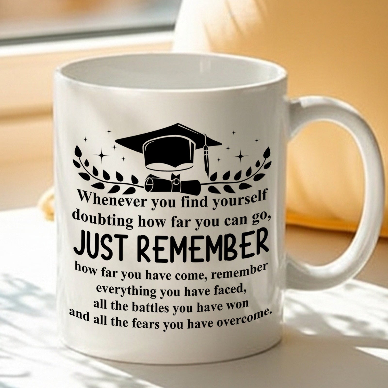 Tailorly White Ceramic 11 oz Mug - inspirational quotes and unique rim design